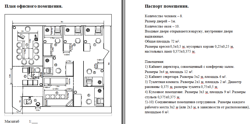 План офисного помещения с размерами