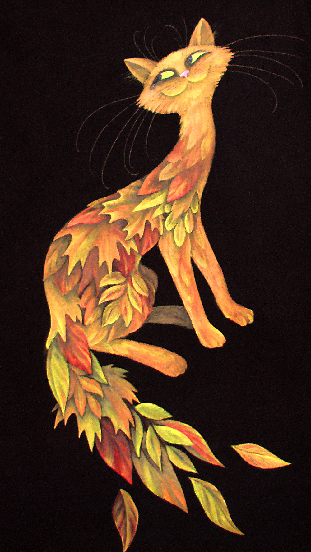 Кошка из осенних листьев